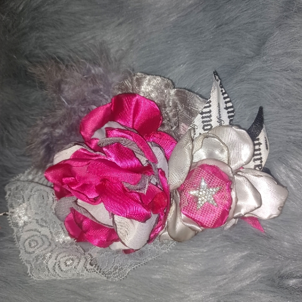 Pink and gray bouffant handmade headband for special occasions or everyday